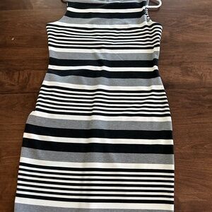 Calvin Klein Sheath Midi Dress Black Gray Striped  size 8